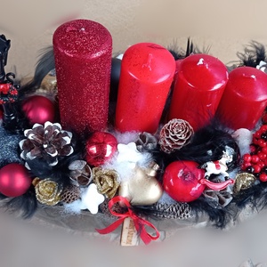 Adventi asztaldísz dekoráció csónak tálban -fekete - piros - arany - fehér - karácsony - adventi díszek - adventi asztaldísz - Meska.hu