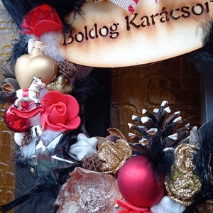Boldog karácsonyt feliratos karácsonyi ajtódísz kopogtató - fekete-piros-arany-fehér  - karácsony - adventi díszek - adventi ajtódísz - Meska.hu