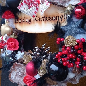 Boldog karácsonyt feliratos karácsonyi ajtódísz kopogtató - fekete-piros-arany-fehér  - karácsony - adventi díszek - adventi ajtódísz - Meska.hu