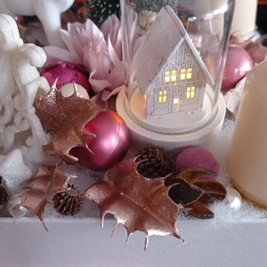Adventi asztaldísz box led házikóval - púder/rózsaszín/fehér - karácsony - adventi díszek - adventi asztaldísz - Meska.hu