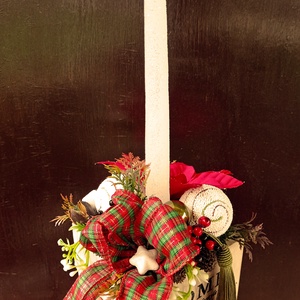 Gyertyás karácsonyi asztaldísz -piros/fehér/zöld - karácsony - karácsonyi lakásdekoráció - karácsonyi lakásdíszek - Meska.hu