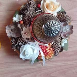 Mindenszenteki koszorú mécsessel 20 cm - narancs - otthon & életmód - vallás - temetkezési tárgy - sírkoszorú, kegyeleti koszorú - Meska.hu
