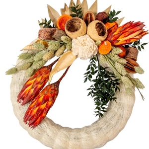 Szalma koszorú protea és szárazvirággal 28 cm kegyeleti dísz - otthon & életmód - vallás - temetkezési tárgy - sírkoszorú, kegyeleti koszorú - Meska.hu