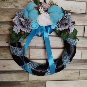 Selyemvirágos koszorú 25 cm - kék - otthon & életmód - vallás - temetkezési tárgy - sírkoszorú, kegyeleti koszorú - Meska.hu