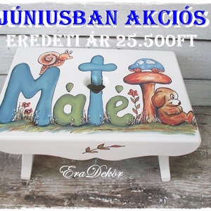 JÚNIUSBAN AKCIÓS  Sámli kék autóval kisfiúknak, Otthon & Lakás, Babaszoba, gyerekszoba, Gyerek szék, sámli, Festett tárgyak, Meska