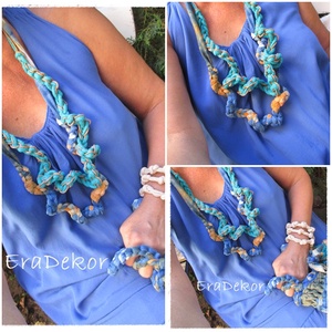 Batikolt, kékes türkiz nyakláncok, Ékszer, Nyaklánc, Medálos nyaklánc, Horgolás, MESKA