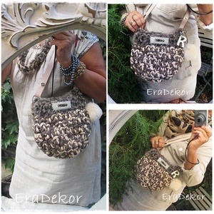 Monogramos,  szőrmés táska nyaklánccal - táska & tok - kézitáska & válltáska - válltáska - Meska.hu