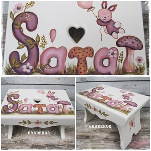 A repülő nyuszi meséje, névre szóló sámlik  keresztelőre, Otthon & Életmód, Babaszoba, gyerekszoba, Gyerek szék, sámli, Festett tárgyak, MESKA