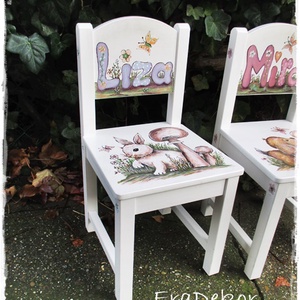 Nyuszival festett  székek kislányoknak, Otthon & Lakás, Babaszoba, gyerekszoba, Gyerek szék, sámli, Festett tárgyak, MESKA