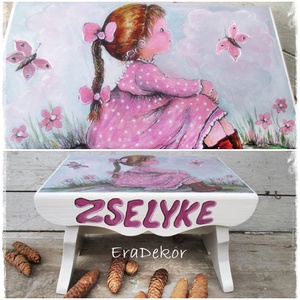 Névre szóló mesés sámli kislányok  , Játék & Sport, Keresztelőajándékok, Festett tárgyak, MESKA