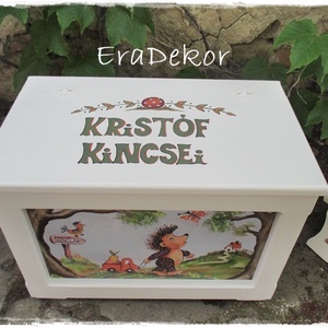 Erdős, sünis  játéktároló  láda, ajándék  keresztelőre - játék & sport - keresztelőajándékok - Meska.hu