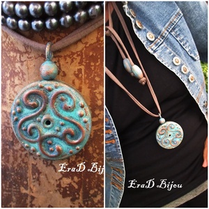 Rusztikus türkiz mánia nyaklánc, Ékszer, Nyaklánc, Medálos nyaklánc, Festett tárgyak, MESKA