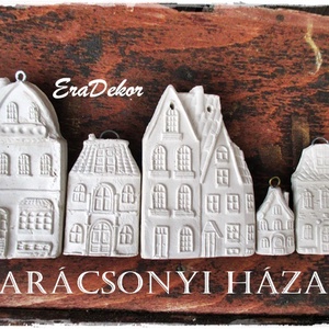 Vintage fehér  karácsonyi házak 5db - karácsony - karácsonyi lakásdekoráció - karácsonyfadíszek - Meska.hu
