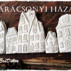 Vintage fehér  karácsonyi házak 5db - karácsony - karácsonyi lakásdekoráció - karácsonyfadíszek - Meska.hu
