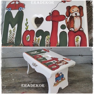 A kutyus és a kisautó meséje, névre szóló sámli kisfiúknak - baba - mama - babaszobabútor - gyerek szék, sámli - Meska.hu