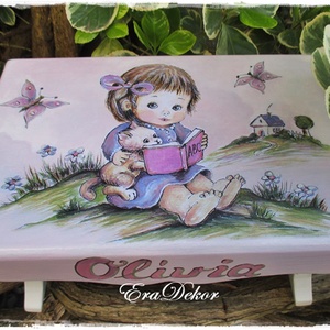 Az olvasó kislány és a cicája  - játék & sport - babalátogató ajándékcsomag - Meska.hu