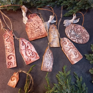 Rusztikus házak karácsonyfadíszek 8 db/szett - karácsony - karácsonyi lakásdekoráció - karácsonyfadíszek - Meska.hu