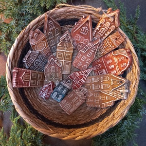 Rusztikus házak karácsonyfadíszek 16 db/szett - Meska.hu