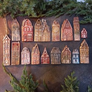 Rusztikus házak karácsonyfadíszek 16 db/szett - karácsony - karácsonyi lakásdekoráció - karácsonyfadíszek - Meska.hu