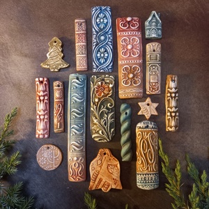 Rusztikus ornamentika - karácsonyfadíszek 16 db/szett - Meska.hu