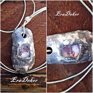 Ezüstös bronz, rózsaszín kővel , Ékszer, Nyaklánc, Medálos nyaklánc, Festett tárgyak, MESKA