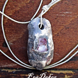 Ezüstös bronz, rózsaszín kővel  - ékszer - nyaklánc - medálos nyaklánc - Meska.hu