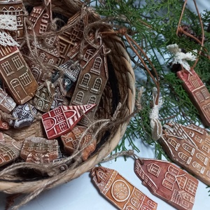 Rusztikus házak karácsonyfadíszek 16 db/szett - karácsony - karácsonyi lakásdekoráció - karácsonyfadíszek - Meska.hu