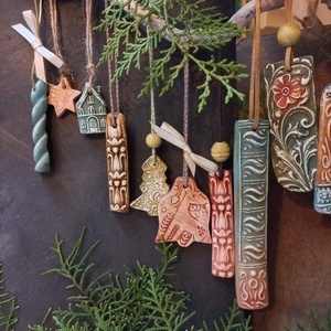 Rusztikus ornamentika - karácsonyfadíszek 16 db/szett - karácsony - karácsonyi lakásdekoráció - karácsonyfadíszek - Meska.hu