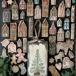 Vintage  karácsonyi házak 6db karácsonyfadísz - karácsony - karácsonyi lakásdekoráció - karácsonyfadíszek - Meska.hu