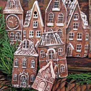 Vintage  karácsonyi házak 6db karácsonyfadísz - Meska.hu