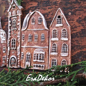 Vintage  karácsonyi házak 6db karácsonyfadísz - karácsony - karácsonyi lakásdekoráció - karácsonyfadíszek - Meska.hu