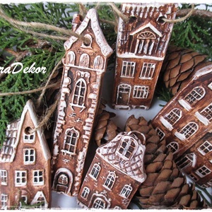 Rusztikus házak karácsonyfadíszek 16 db/szett - karácsony - karácsonyi lakásdekoráció - karácsonyfadíszek - Meska.hu