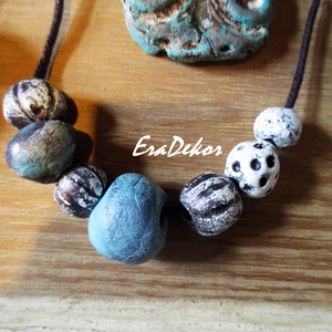 Rusztikus szürke és türkiz  árnyalatok  - ékszer - nyaklánc - hosszú nyaklánc - Meska.hu