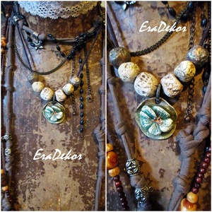  Türkiz virág nyaklánc, Ékszer, Nyaklánc, Hosszú nyaklánc, Ékszerkészítés, Kerámia, MESKA