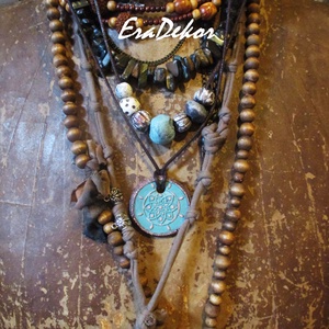 Rusztikus szürke és türkiz  árnyalatok  - ékszer - nyaklánc - hosszú nyaklánc - Meska.hu