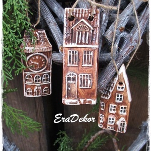 Vintage  karácsonyi házak 10db karácsonyfadísz - karácsony - karácsonyi lakásdekoráció - karácsonyfadíszek - Meska.hu