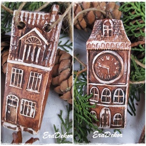 Vintage  karácsonyi házak 10db karácsonyfadísz - karácsony - karácsonyi lakásdekoráció - karácsonyfadíszek - Meska.hu