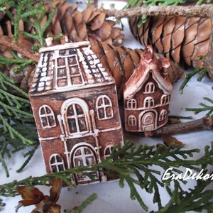 Rusztikus házak karácsonyfadíszek 16 db/szett - karácsony - karácsonyi lakásdekoráció - karácsonyfadíszek - Meska.hu