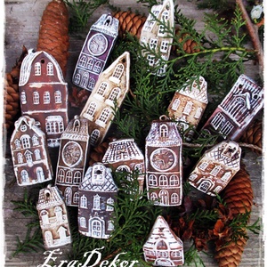 Rusztikus házak karácsonyfadíszek 14 db/szett - karácsony - karácsonyi lakásdekoráció - karácsonyfadíszek - Meska.hu