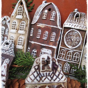 Rusztikus házak karácsonyfadíszek 14 db/szett - karácsony - karácsonyi lakásdekoráció - karácsonyfadíszek - Meska.hu