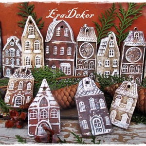 Rusztikus házak karácsonyfadíszek 14 db/szett - Meska.hu