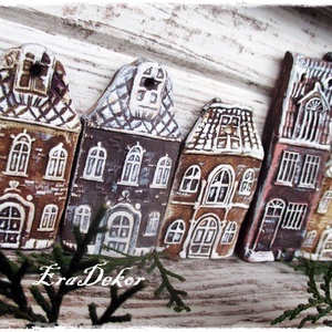 Rusztikus házak karácsonyfadíszek 14 db/szett - karácsony - karácsonyi lakásdekoráció - karácsonyfadíszek - Meska.hu