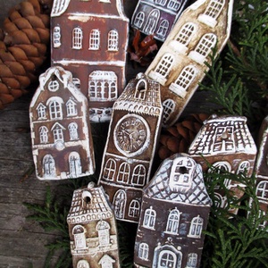 Rusztikus házak karácsonyfadíszek 14db/szett - karácsony - karácsonyi lakásdekoráció - karácsonyfadíszek - Meska.hu