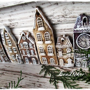 Rusztikus házak karácsonyfadíszek 14db/szett - karácsony - karácsonyi lakásdekoráció - karácsonyfadíszek - Meska.hu