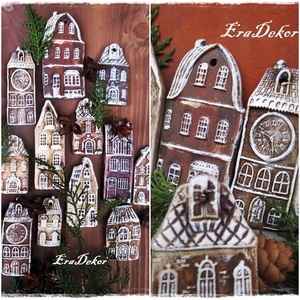 Rusztikus házak karácsonyfadíszek 14db/szett - Meska.hu