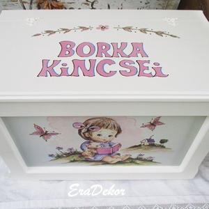 Cicás  játéktároló láda kislányok keresztelőjére - baba - mama - babaszobabútor - játéktároló - Meska.hu