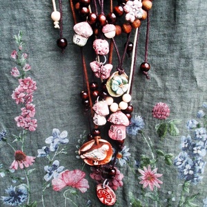 2 oldalas virágom nyaklánc piros - ékszer - nyaklánc - medálos nyaklánc - Meska.hu