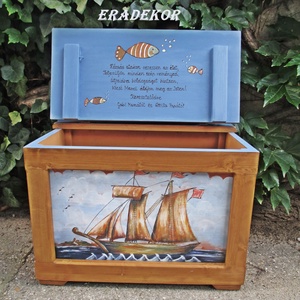 Hajós, játéktároló kincsesláda kisfiúknak, Baba - mama, Keresztelő kellékek, Keresztelőajándékok, Festett tárgyak, MESKA