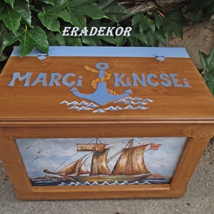 Hajós, játéktároló kincsesláda kisfiúknak - baba - mama - keresztelő kellékek - keresztelőajándékok - Meska.hu