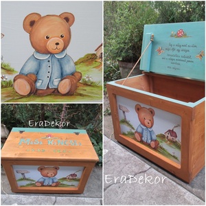 Mackós játéktároló kincsesláda kisfiúknak, Játék & Sport, Plüssállat & Játékfigura, Maci, Festett tárgyak, MESKA